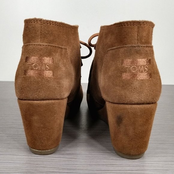 TOMS Desert Kiltie Fringe Wedge Bootie, Brown Suede, Womens Size 7.5 US / 38 - Picture 5 of 11